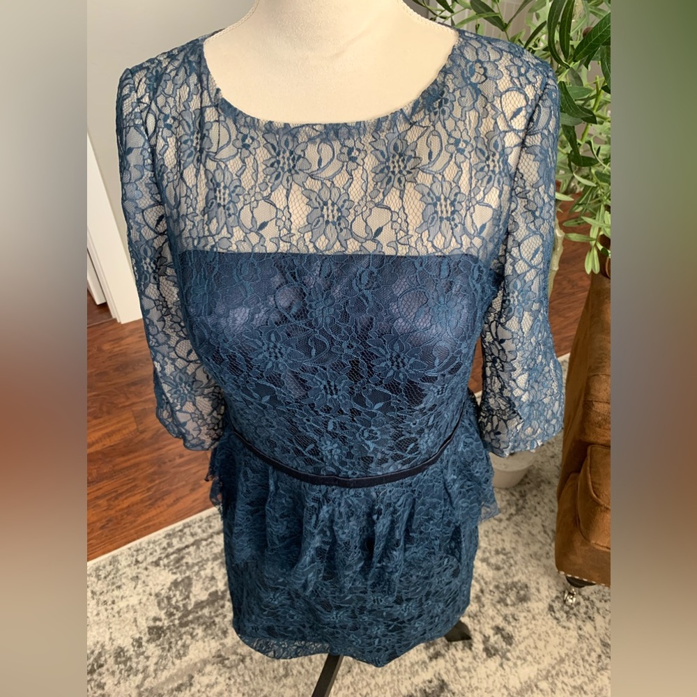 Navy blue lace dress. Special occasion, date night, mother of the bride…..